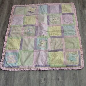 OshKosh Baby Quilt Blanket Pastel Ruffle Dress Applique Crib Toddler Size 38x45